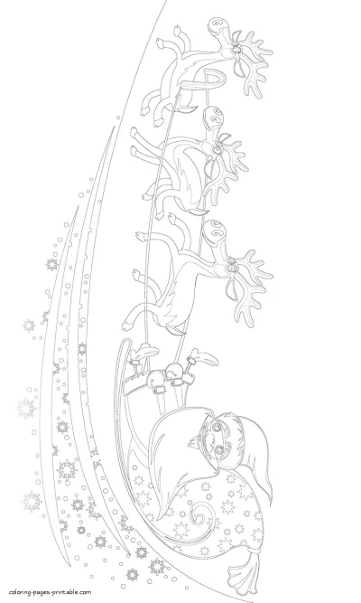 Santa sleigh printable coloring pages for kids. Elks