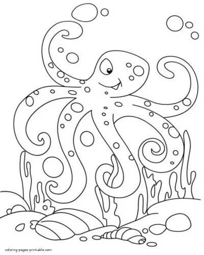 Cartoon octopus coloring page. Sea inhabitants