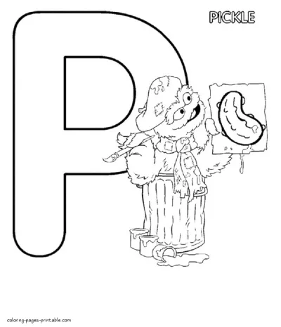 The lettrer P and Oscar the Grouch coloring printable page