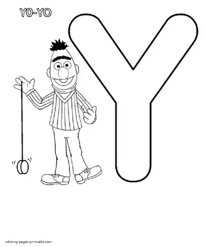 Bert and  the letter Y coloring page for kindergarteners