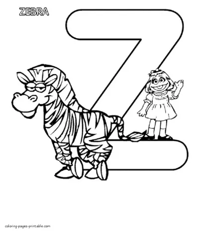 Little Abby and a zebra. The letter Z coloring free page