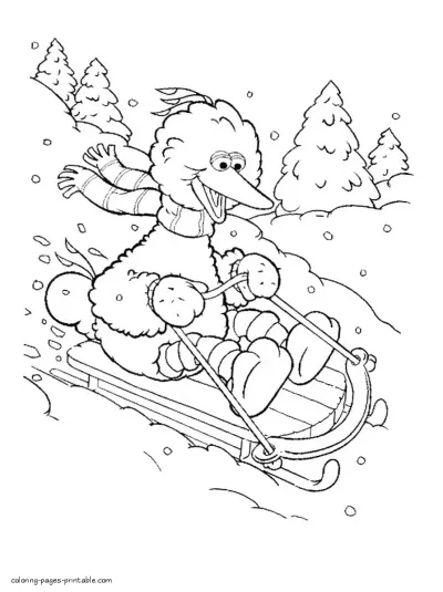 Big Bird winter coloring page young kids