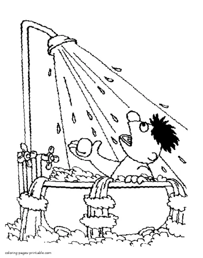 Ernie taking a bath coloring page