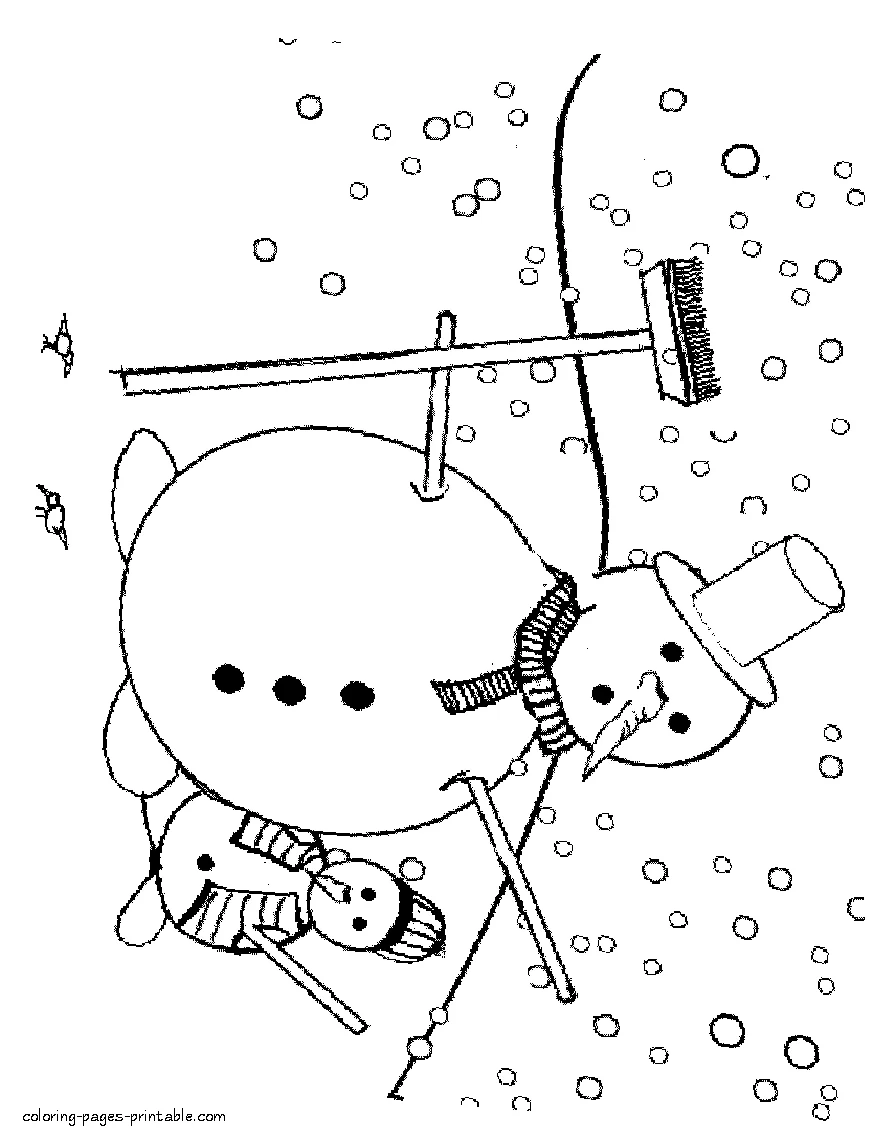 Big and little snowmen. Coloring pages Big and little snowmen. Download coloring pages