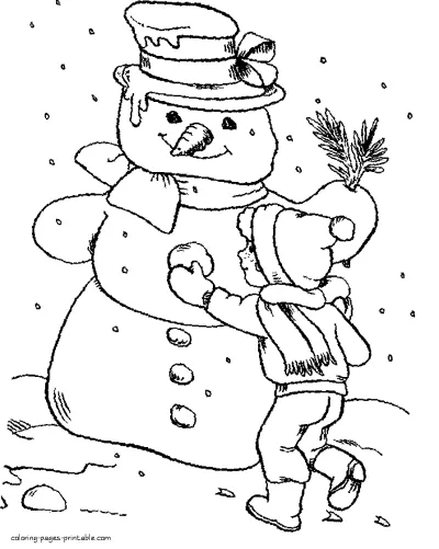 Snowman coloring sheets about winter season