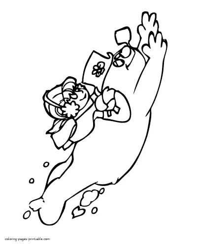 Sledging with Frosty the snowman. Free coloring pages