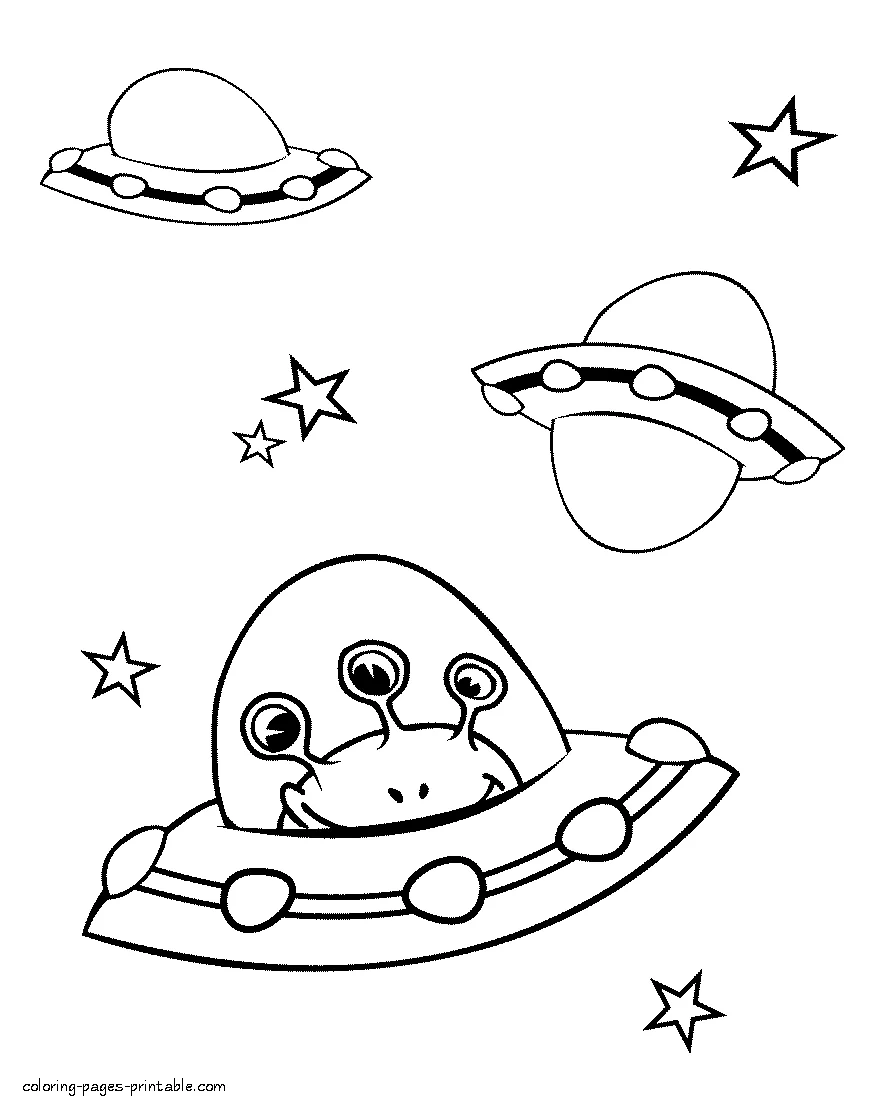 Space colouring sheet Space colouring sheet. UFO and aliens