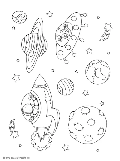 Space coloring pages for preschoolers and kindergarten