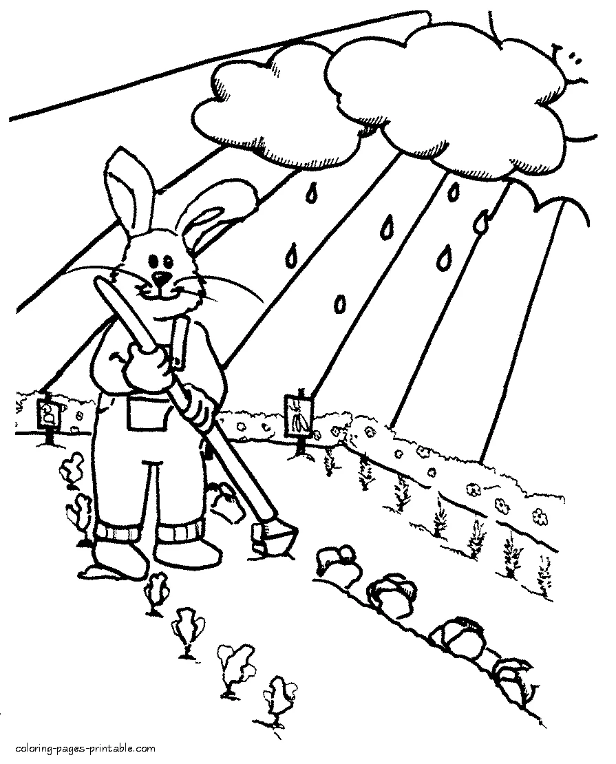 Spring coloring pages printable. Rabbit gardener Spring coloring pages printable