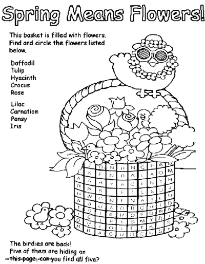 Spring coloring sheets. Basket with flowers