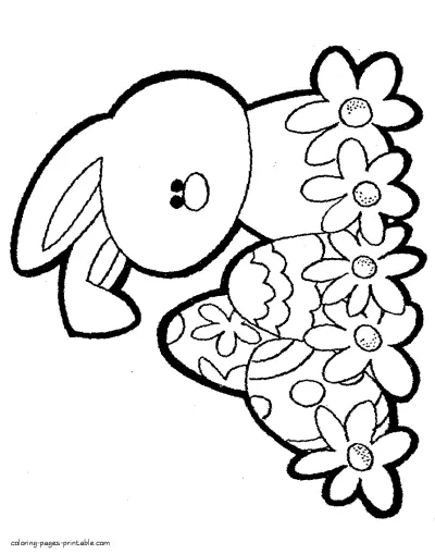 Easter bunny and colored eggs. Spring celebrates coloring pages