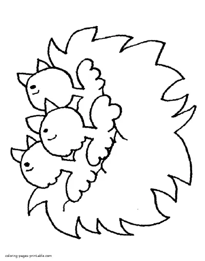 Chicks are in the nest. Spring colouring page