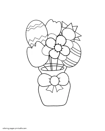 Spring flowers and Easter eggs coloring pages