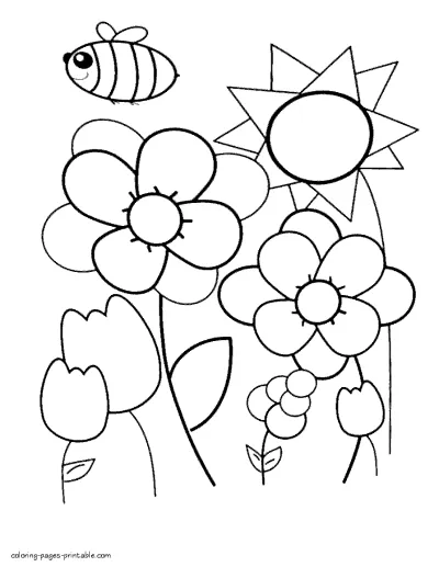 Simple spring color pages for preschool