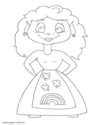 Leprechaun female coloring page for kids