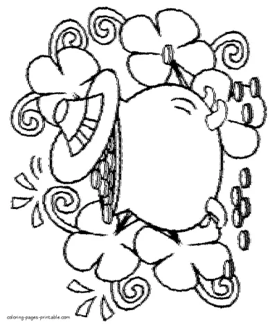 St Patricks Day coloring page. Hidden pot of gold