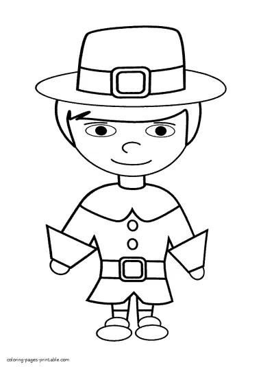 Printable pilgrim boy coloring sheet. Thaksgiving