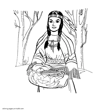 Thanksgiving Indian coloring page