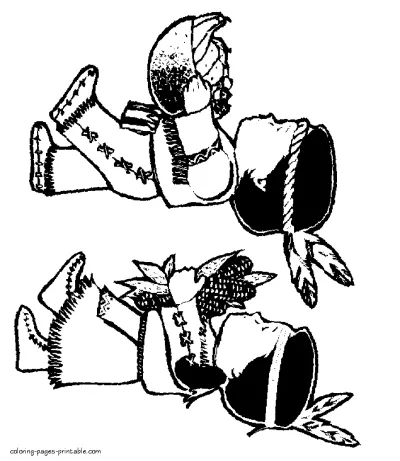 Indian boy and girl coloring page. Thanksgiving day