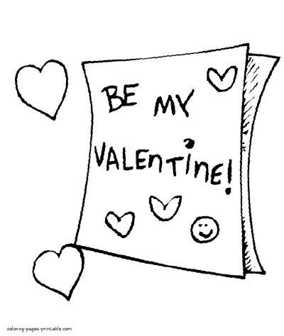 Be my Valentine card coloring page to print