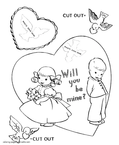 Valentines coloring printables. Card sheet