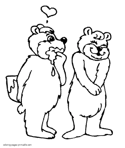 Valentine coloring page. Couple of bears pictures