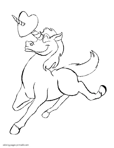 Coloring valentine sheet - unicorn with the heart