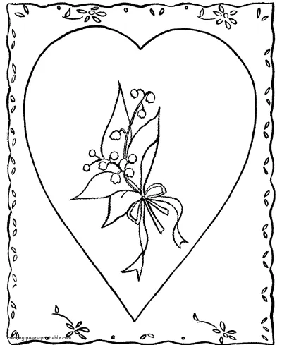 Valentine card coloring pages free