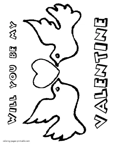 Free Valentine coloring pages for kids. Two doves