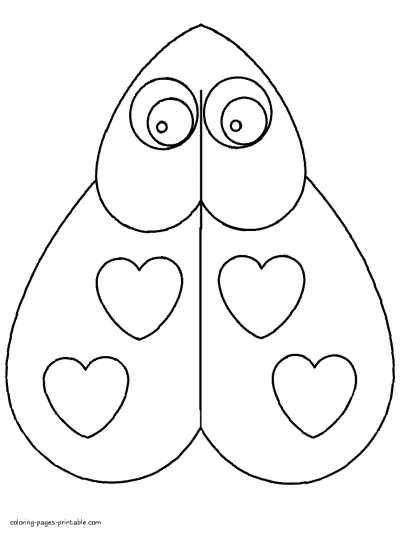 Ladybug coloring page made of hearts. Printable image