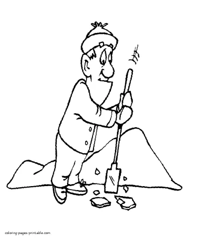 Breaking the ice is winter job. Free coloring pages