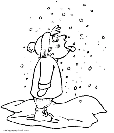 Snowfall coloring pages. Winter theme