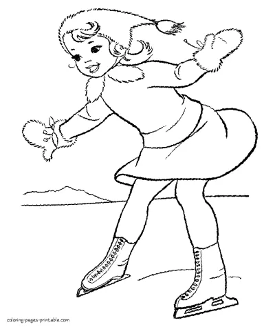 Ice skating. Winter printable coloring pages