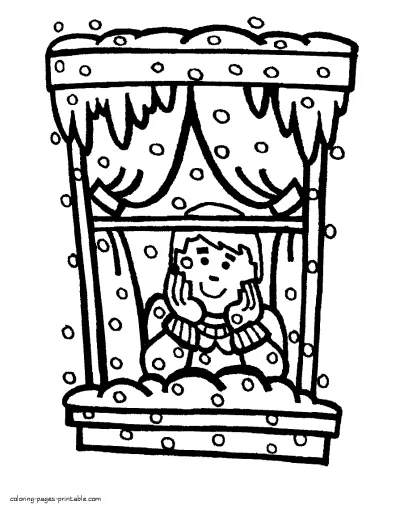 It snows outside. Kids pictures