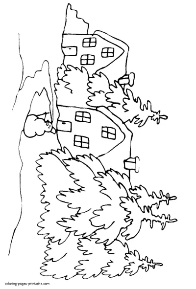 Winter wonderland coloring pages. Forest under snow
