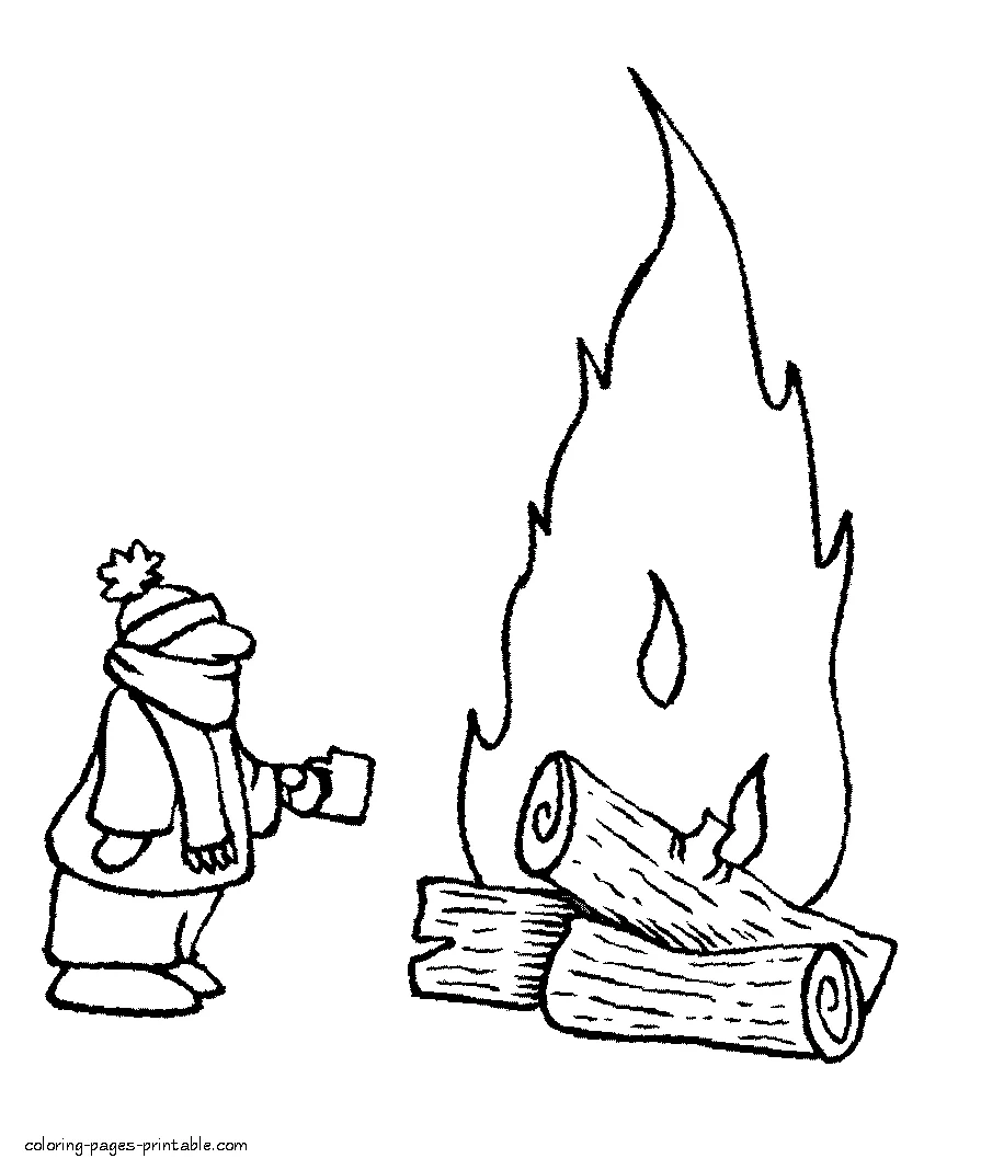 Winter printable coloring pages. Bonfire Winter printable coloring pages. Men near the bonfire