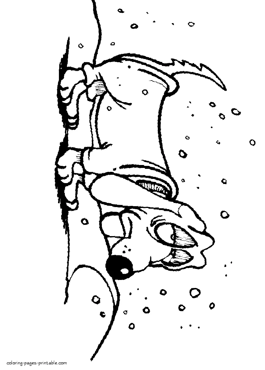 Dog eats the snow Dog eats the snow. Coloring page about winter