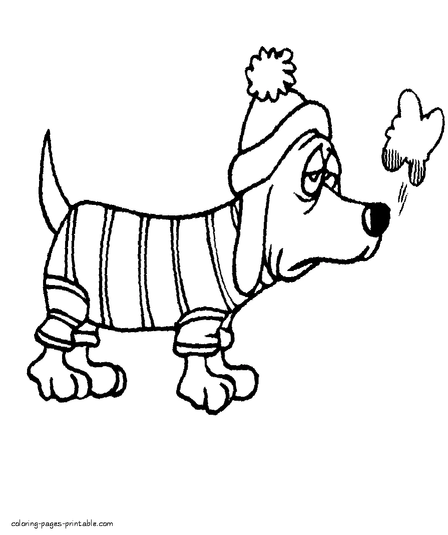 Even the dogs are dressed in winter Even the dogs are dressed in winter. Coloring pages for kids