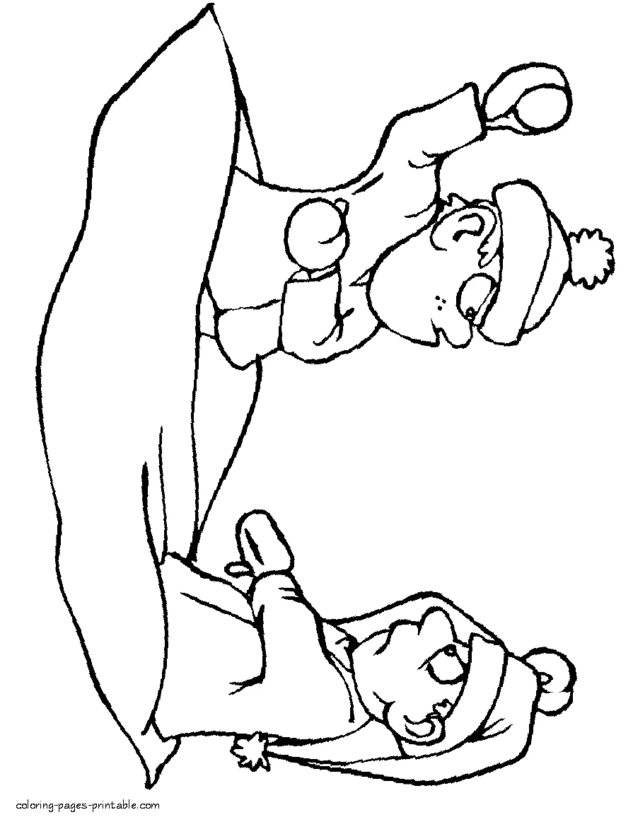 Snowball fighting coloring pages for kids Snowball fighting printable coloring pages for kids