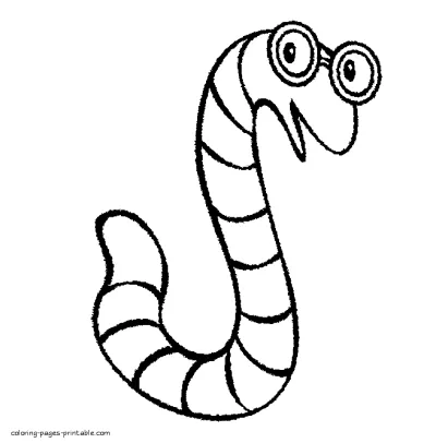 Worm with glasses coloring page for children