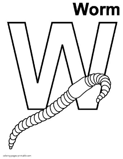 ABC coloring pages for kids. W - worm