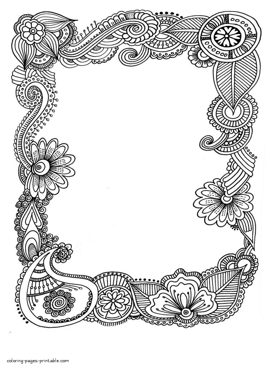 Frame Coloring Page With Abstract Flowers. Printable Free
