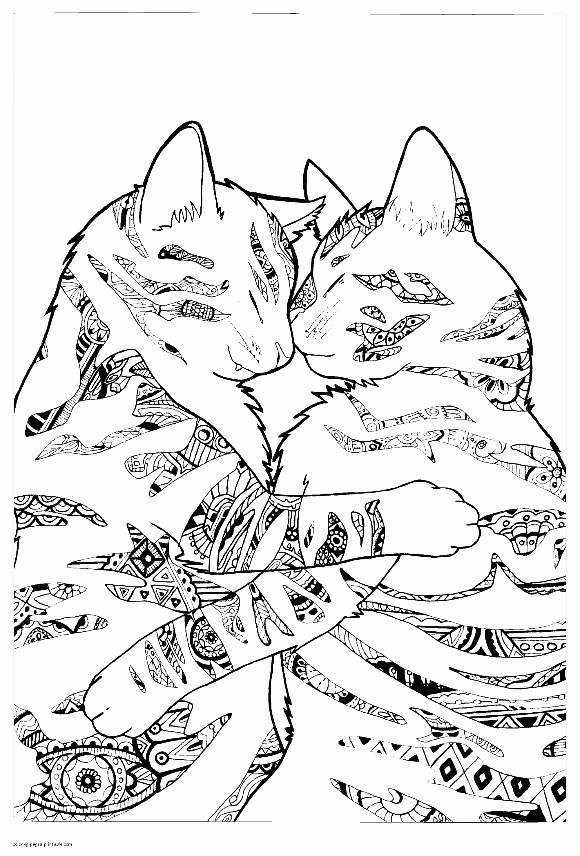 Cats Pair. Free Animal Adult Coloring Pages
