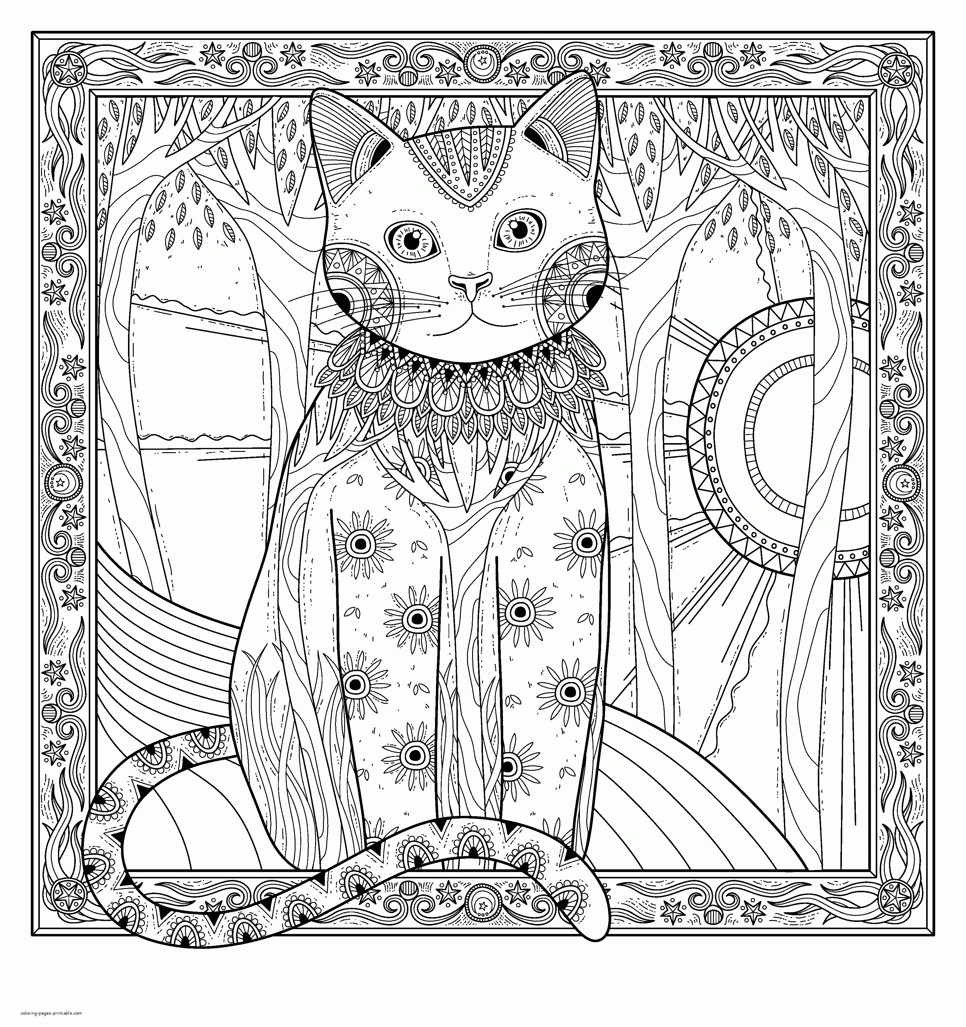 Adult Cat Coloring Page That You Can Print