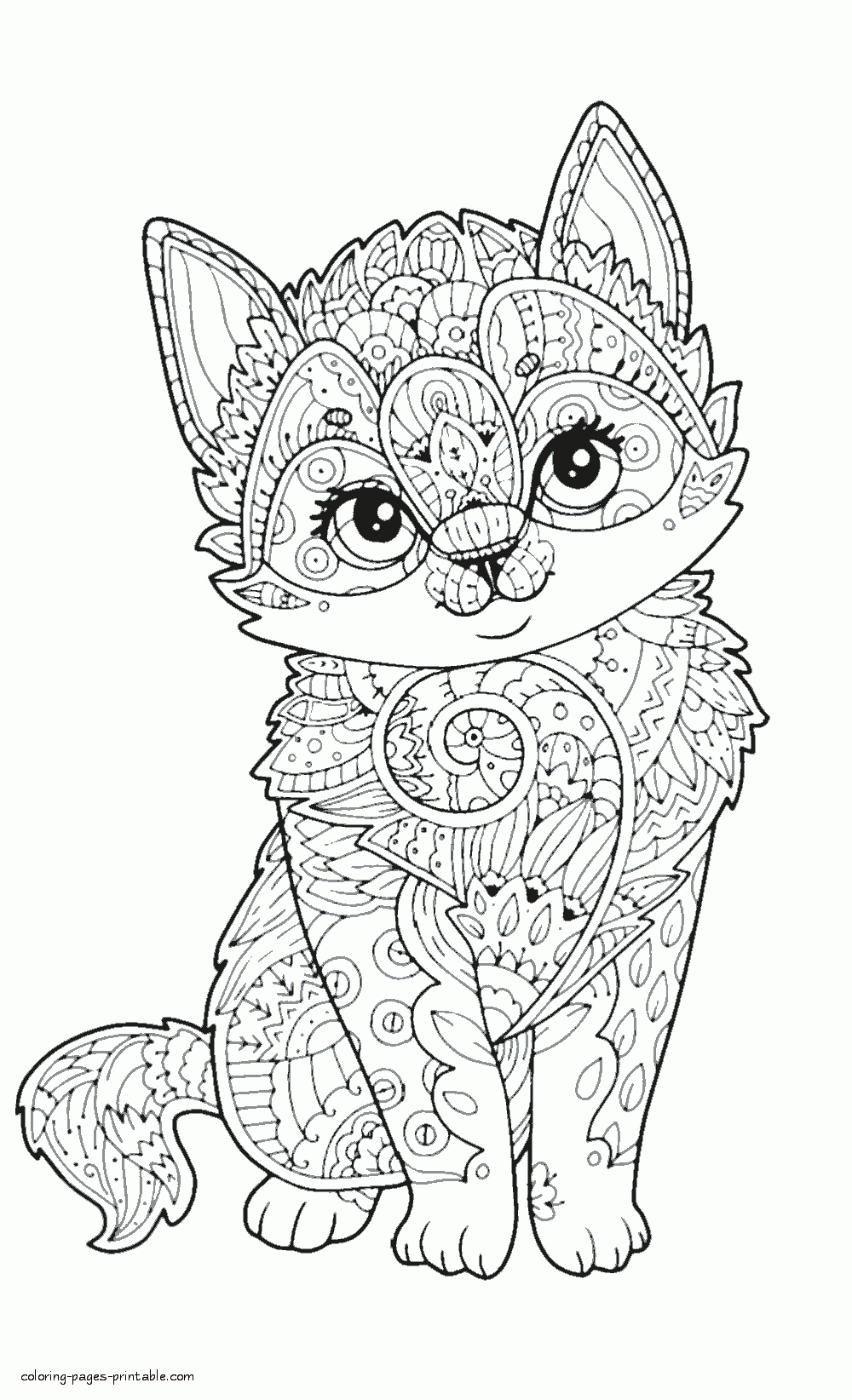 Adult Coloring Animal Pages. Cute Cat    COLORING PAGES PRINTABLE.COM