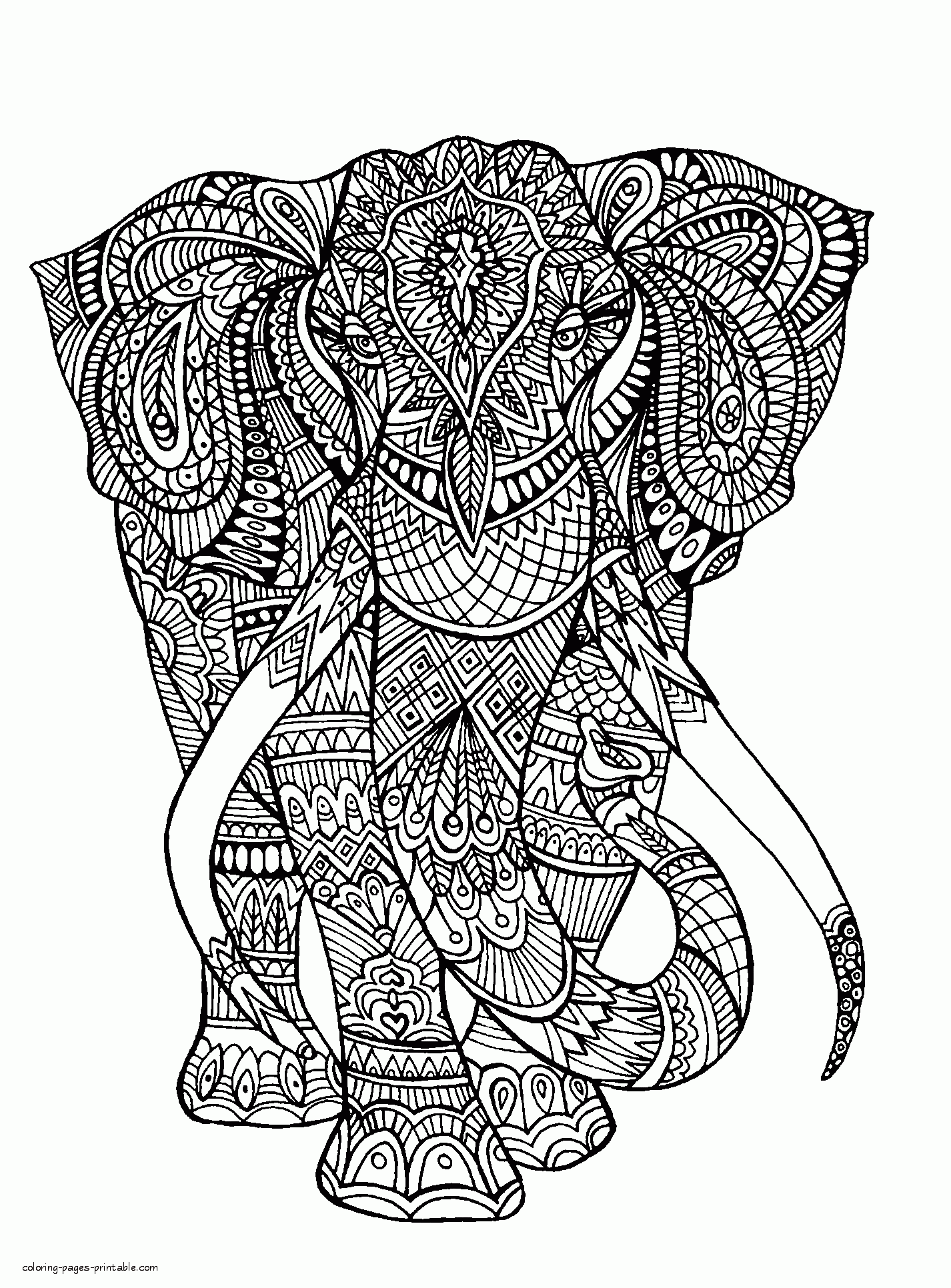 Download Difficult Elephant Colouring Page || COLORING-PAGES-PRINTABLE.COM