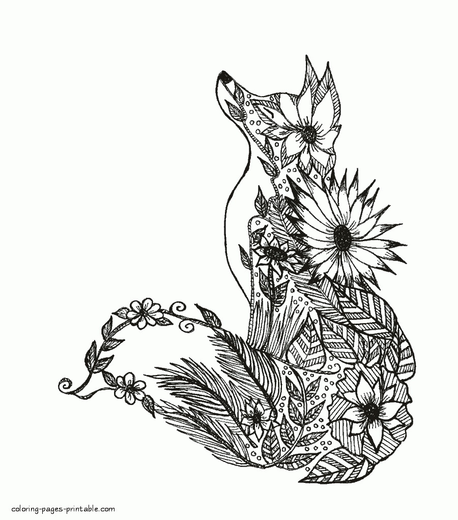 Fox Coloring Page. Mandala For Adults