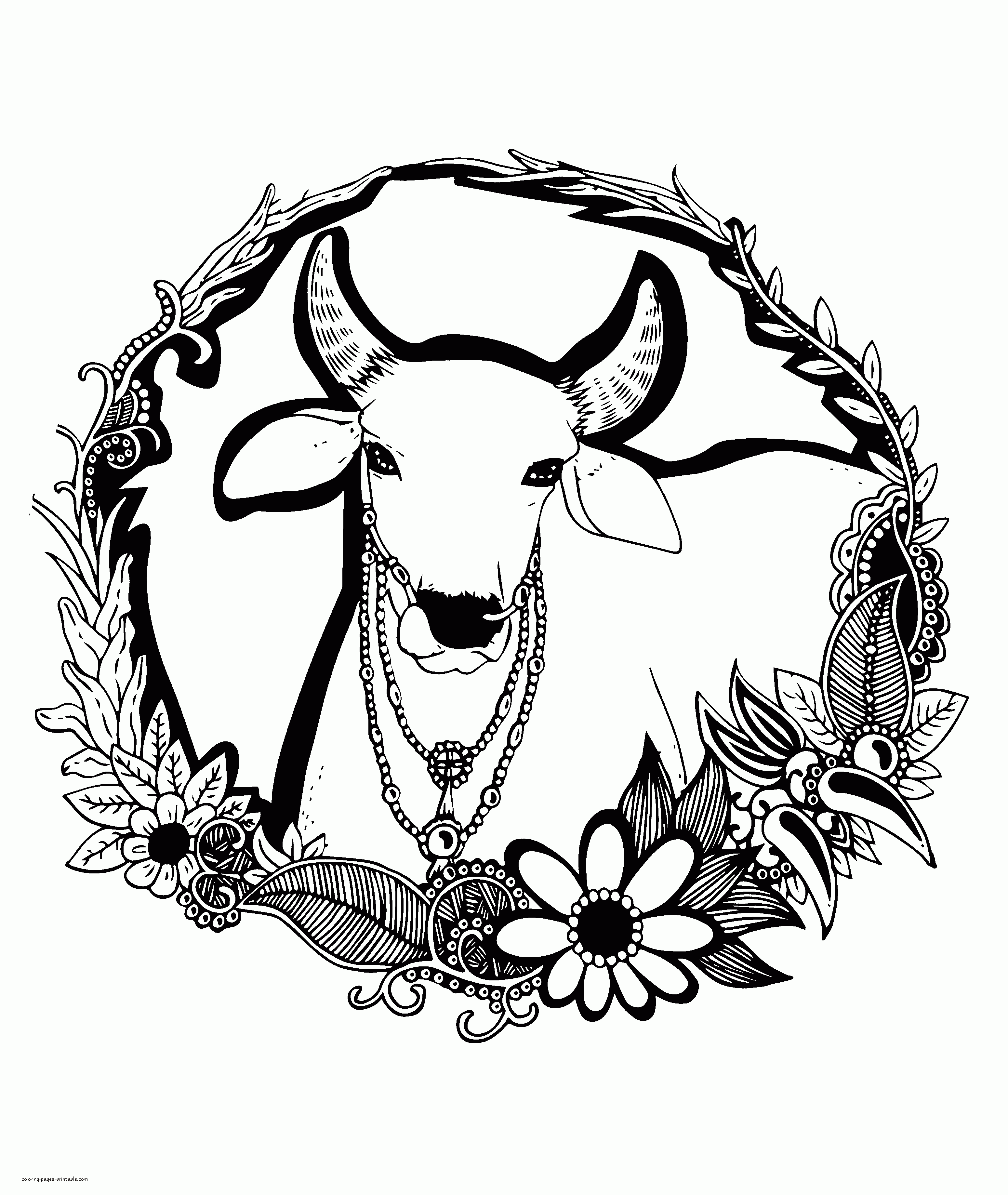 Cow Coloring Page For Adults || COLORING-PAGES-PRINTABLE.COM