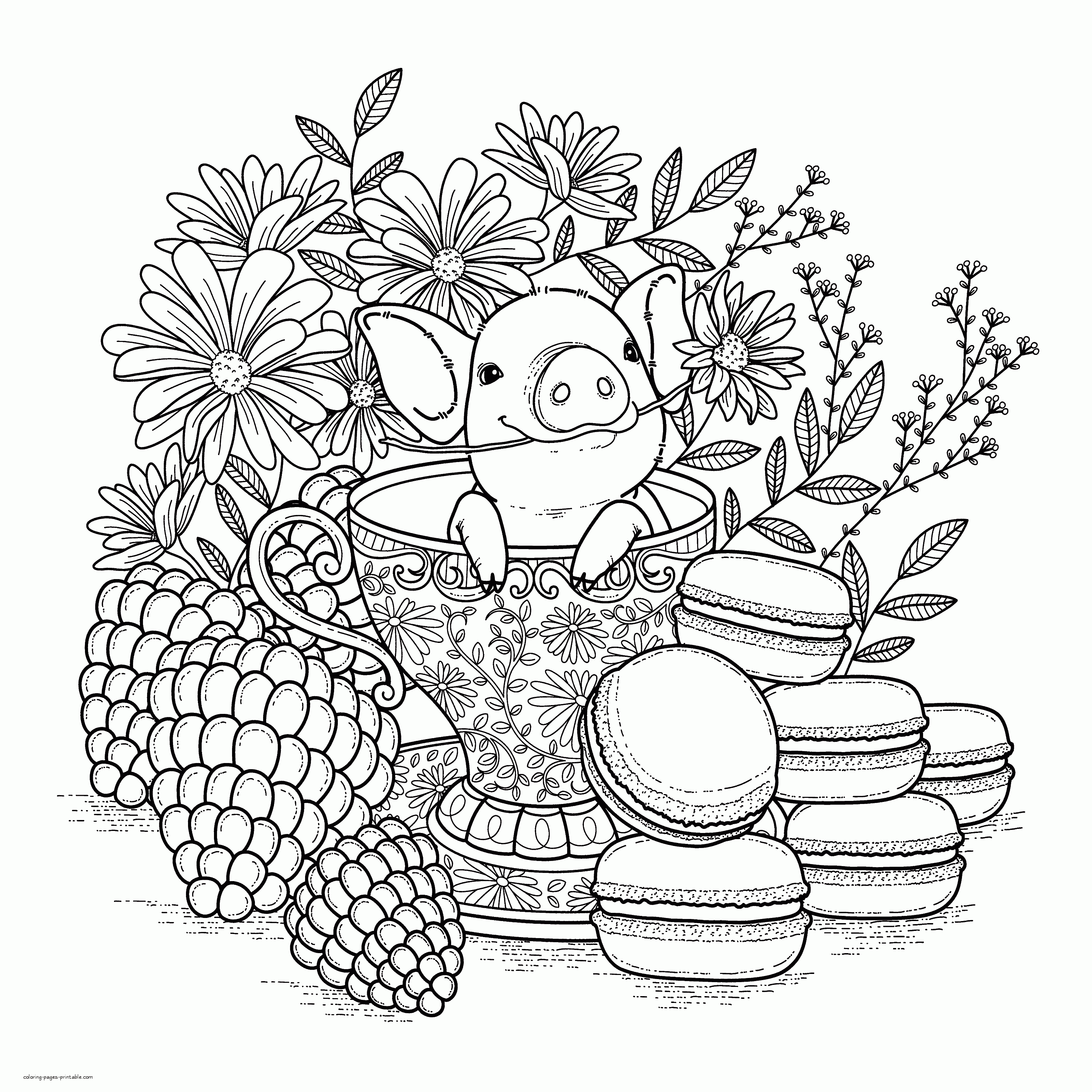 New Adult Coloring Pages. A Pig || COLORING-PAGES-PRINTABLE.COM