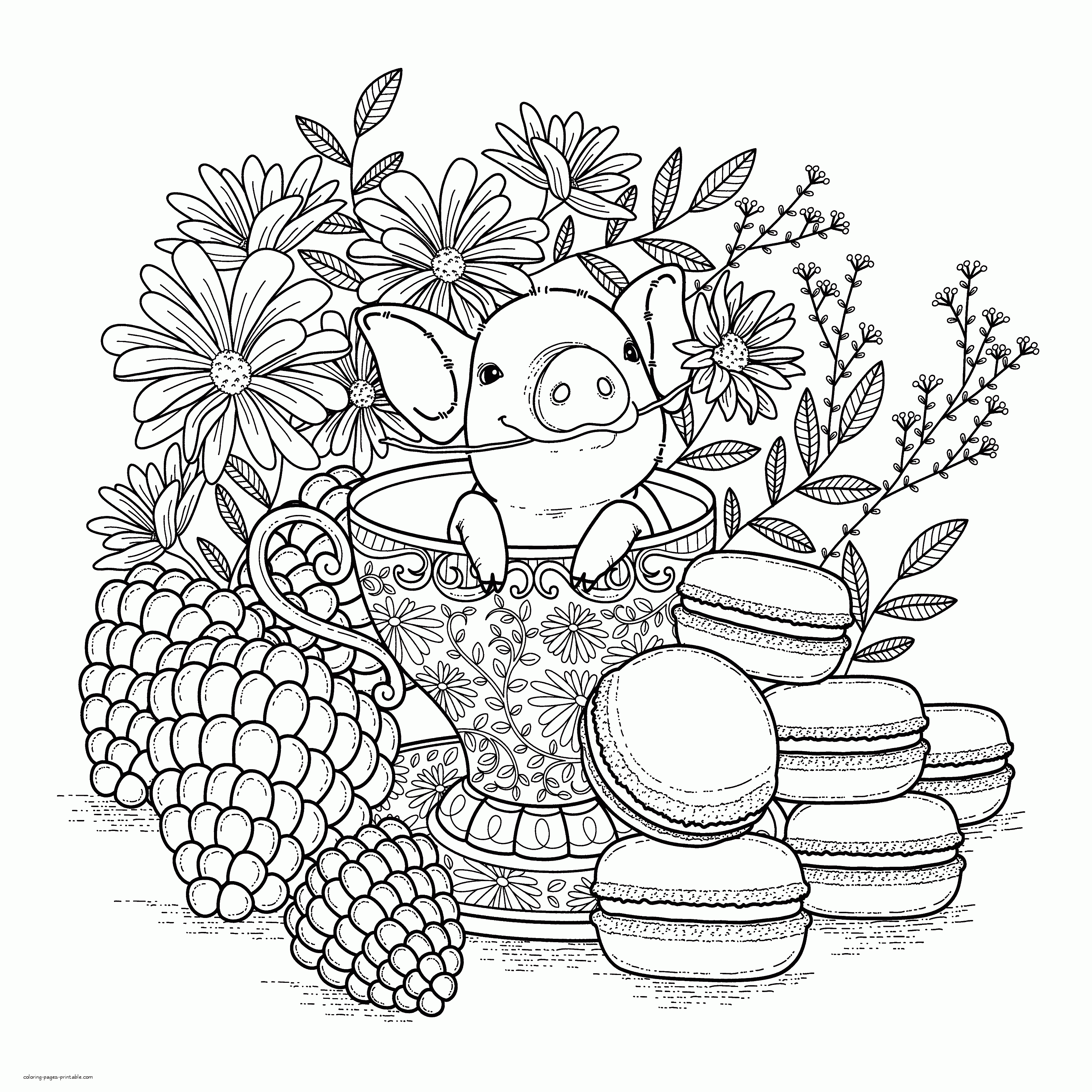 New Adult Coloring Pages. A Pig  COLORING-PAGES-PRINTABLE.COM